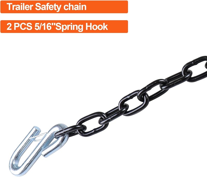 TeukRiGa 5/16"x 27" Grade 30 Steel Black Boat Trailer Safety Chain with 1 Spring Clip Hooks 7000 lbs, 2 Pcs (5/16"x 27") - Image 3